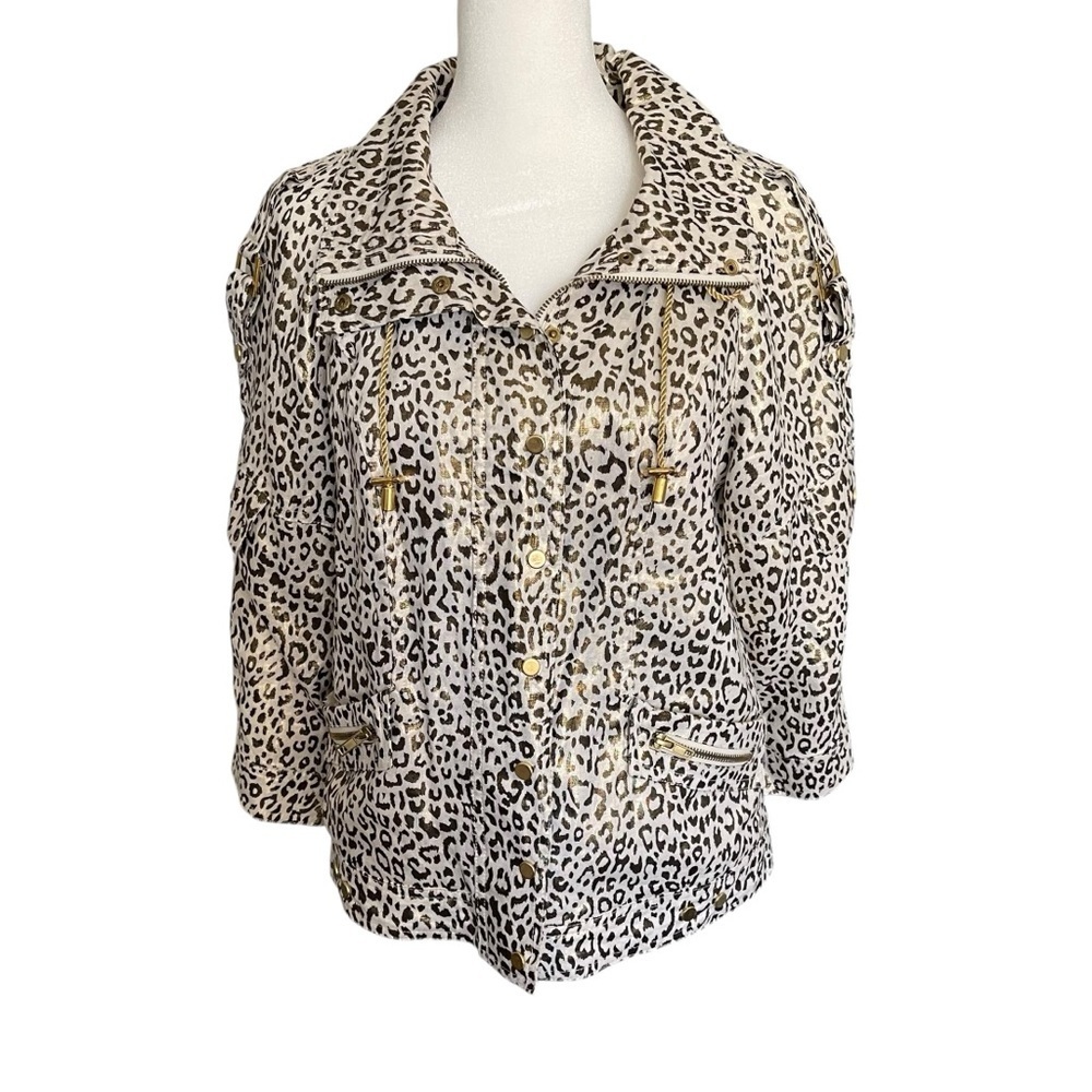 JUST B Y2K Linen Animal Print With Gold Shiny Drawcord Jacket Size M